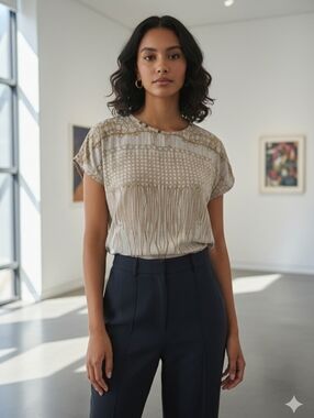 Vena Cava Silk Women's Beige Patterned Top